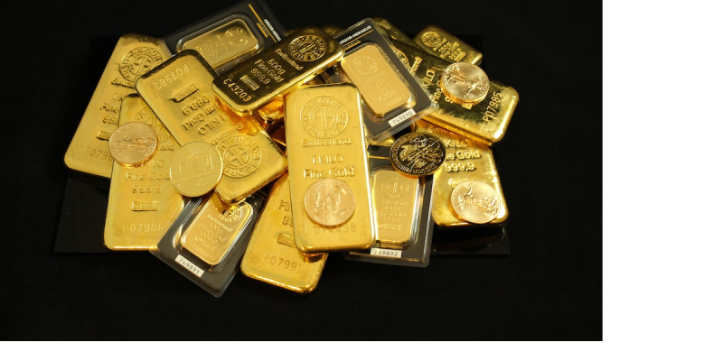 Gold coins and bars