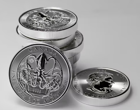 Silver coins on a silver surface