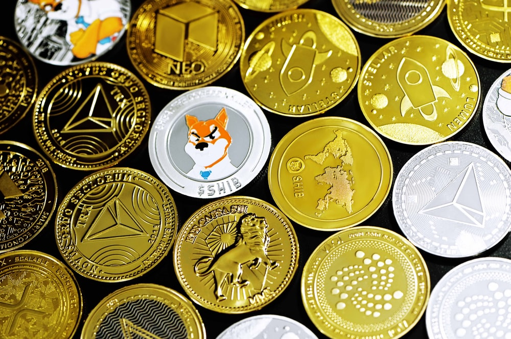 Different kinds of crypto coins placed together