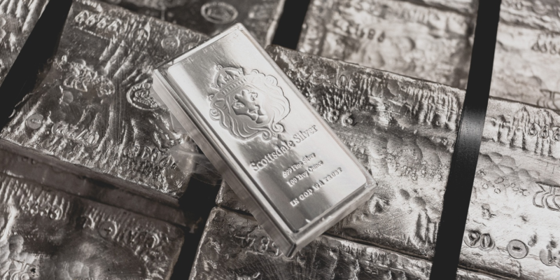 A silver bullion bar