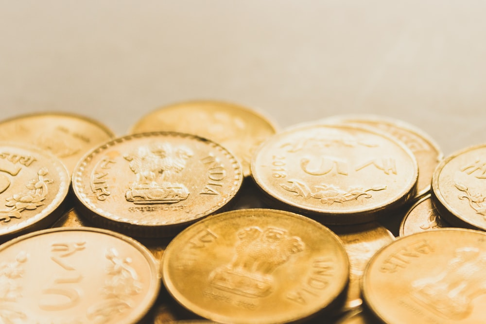 A close-up of gold coins