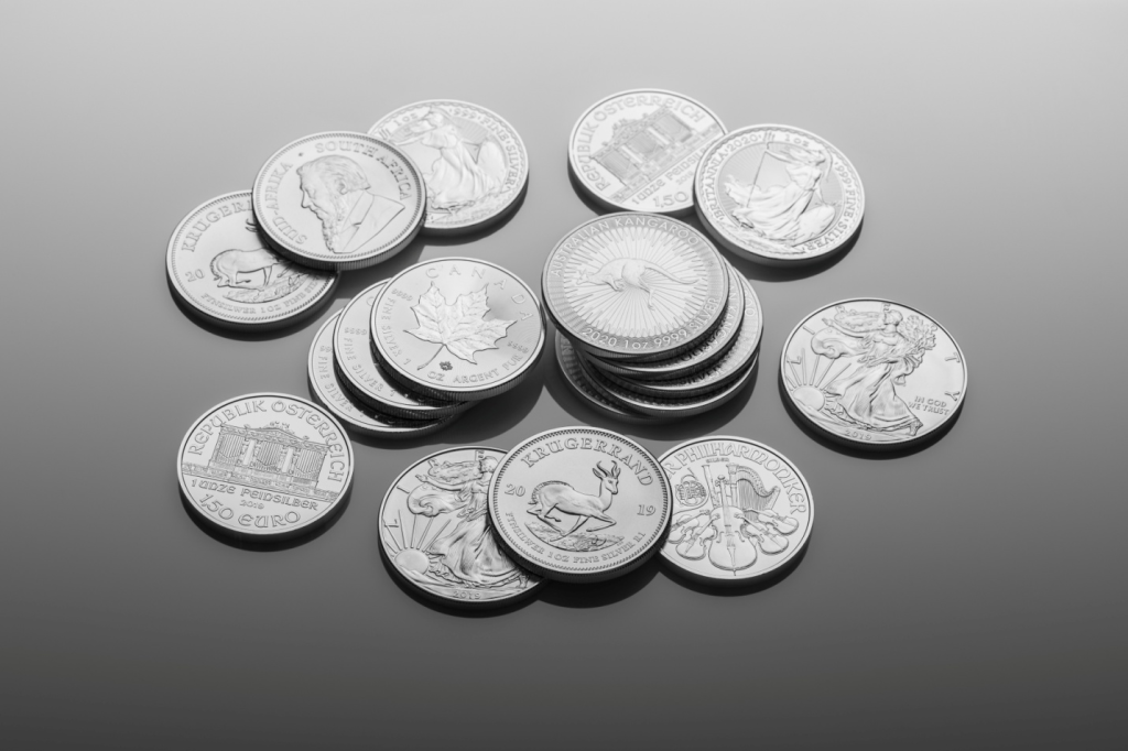 A bunch of silver bullion coins