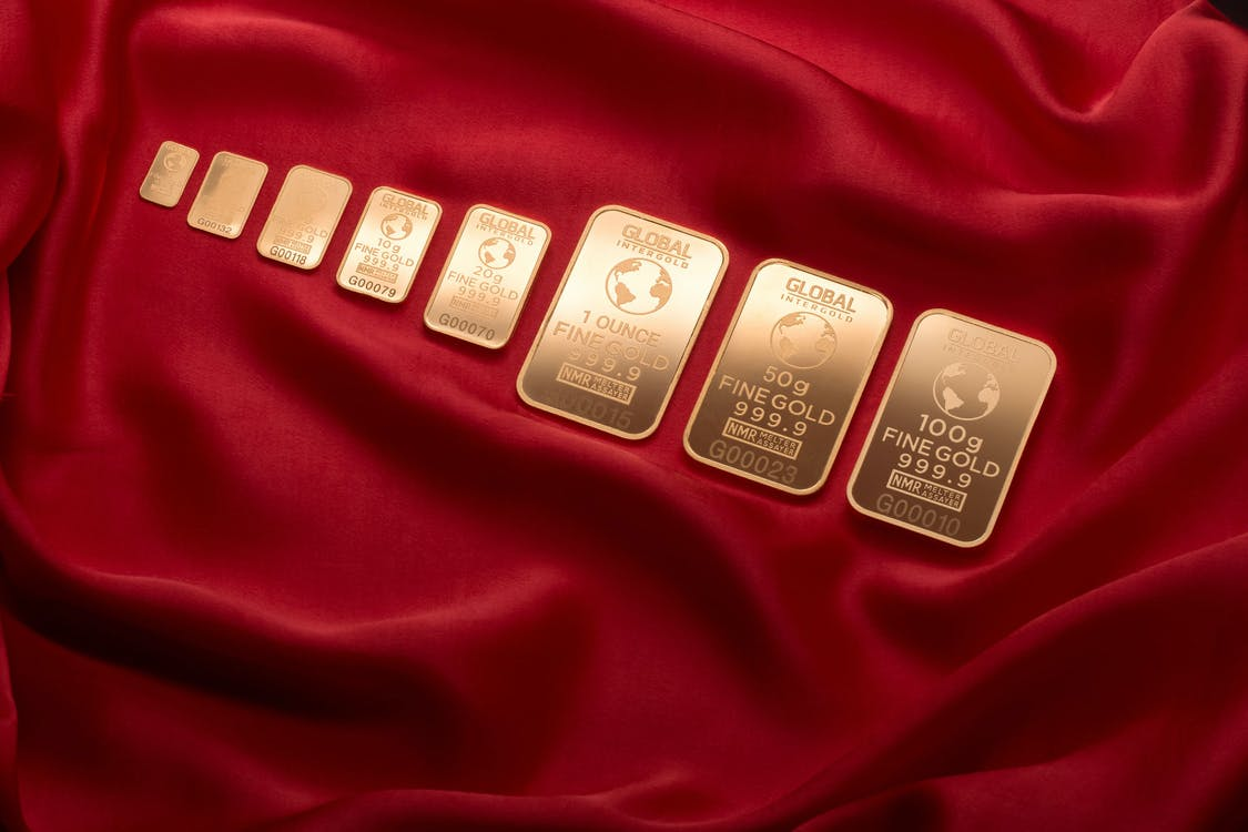 A series of gold bars in every size