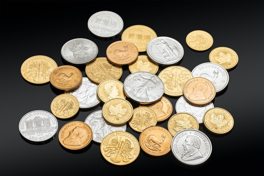 Various gold and silver coins.