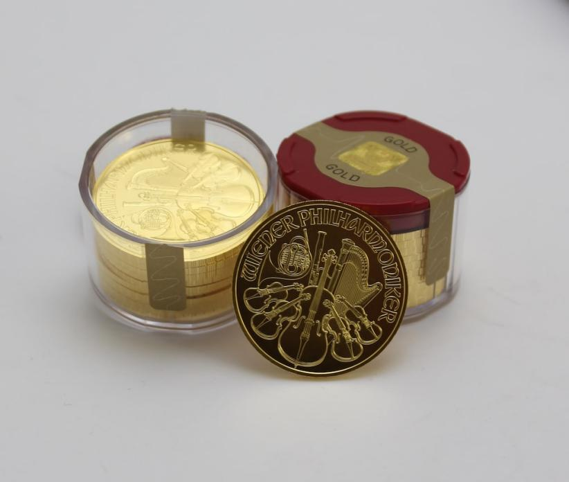 gold coins in a box