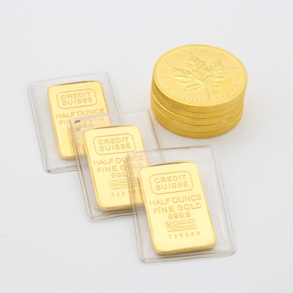 gold bullion bars and coins