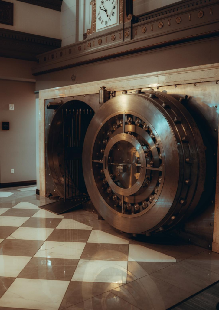 A storage vault at a bank