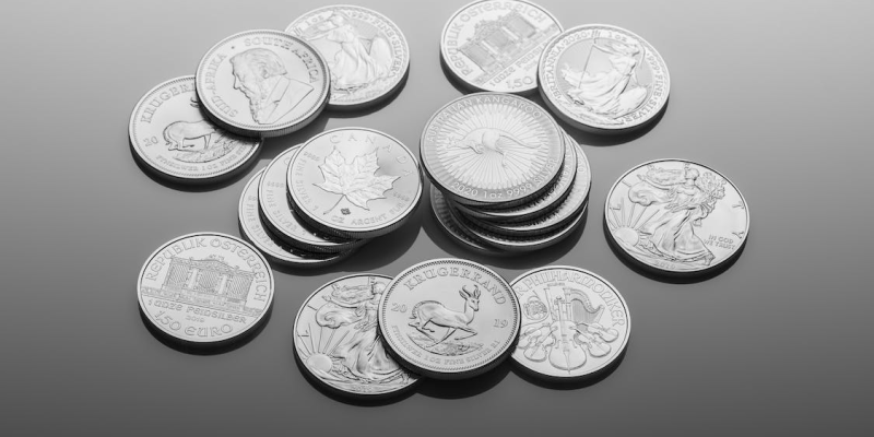 silver round coins on gray surface