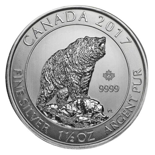 2017 Royal Canadian Mint Grizzly Bear 1.5 oz Silver Coin
